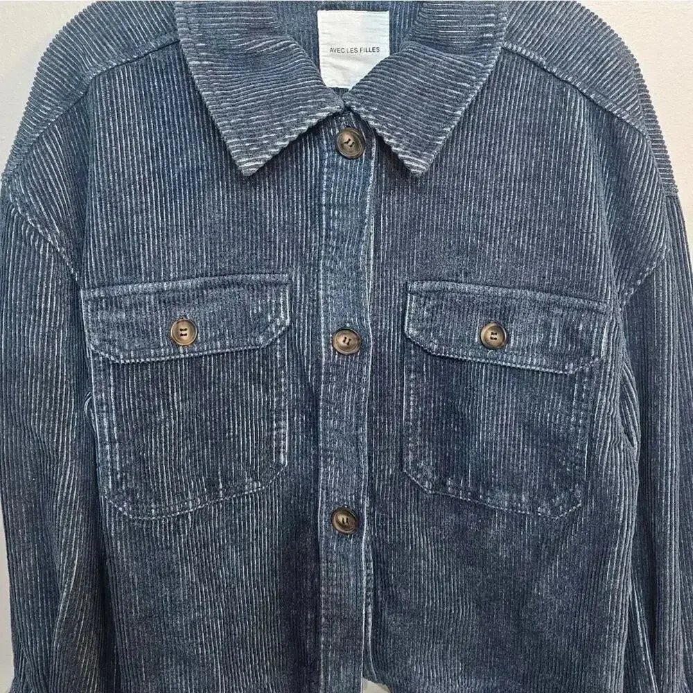 Avec Les Fille Corduroy Shacket Size Medium Blue NWT‎